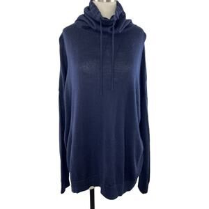 Icebreaker NOVA Navy Blue Drawstring Cowl Neck Merino Wool Sweat Sweater S Small